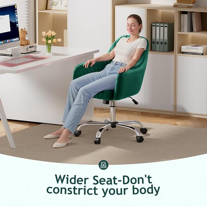 Warmiehomy Desk Chair, Velvet Office Chair, Comfy Reading Chair for Home Office, Women Luxe Computer Vanity Chair for Bedroom, Emerald Green