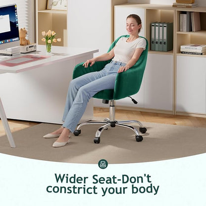 Warmiehomy Desk Chair, Velvet Office Chair, Comfy Reading Chair for Home Office, Women Luxe Computer Vanity Chair for Bedroom, Emerald Green