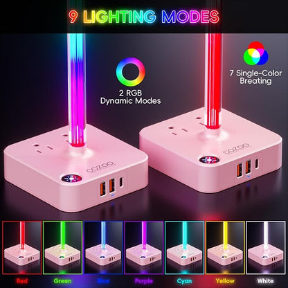 cozoo Gifts for Teen Girls Cute Pink RGB Headphone Stand & Charging Station, 3 USB 2 AC Outlets - Stylish Gaming Headset Holder, Desk & Game Room Decor, Christmas Gifts for Girlfriend, Women, Gamers