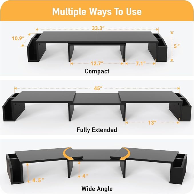 Simple Houseware Desk Dual Monitor Stand Riser with Drawer, Black
