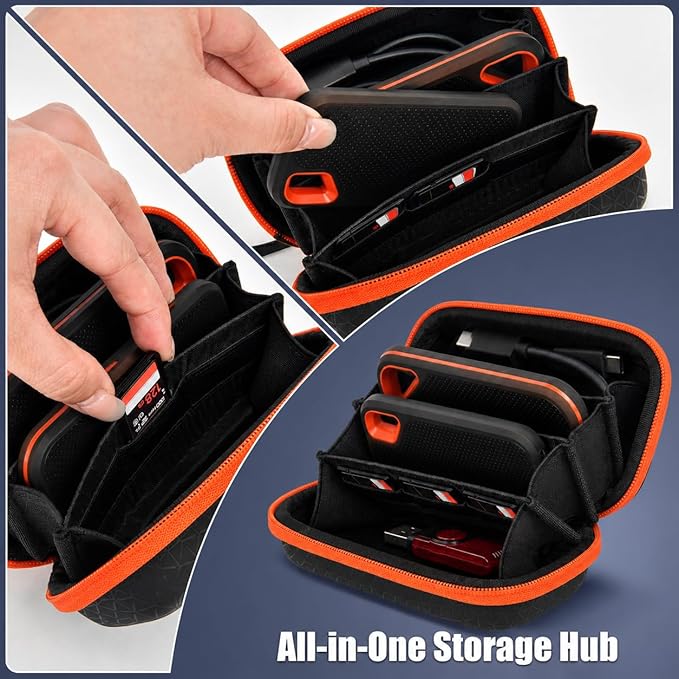 Case for SanDisk Extreme Pro/for SanDisk Portable SSD 1TB 2TB 4TB 500GB External Solid State Drive, for Samsung T7/T9, for Crucial X9/X10 Pro & SD Card Accessories (Black+Orange)