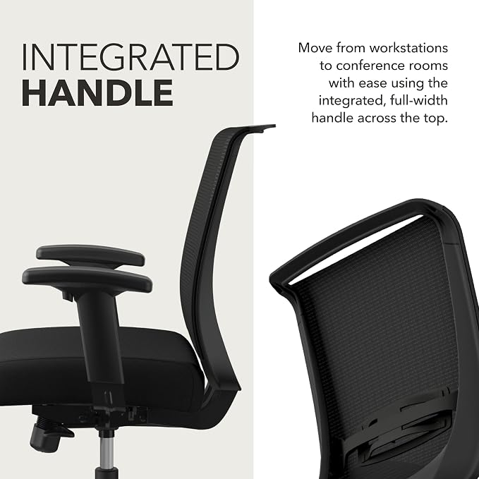 HON Convergence Ergonomic Office Chair with Mesh Back, Adjustable Arms, Lumbar Support, Synchro‑Tilt Desk Chair with Wheels for Home Office or Computer Use, Black Frame, Black