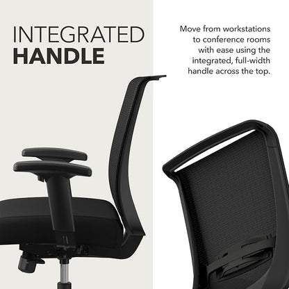 HON Convergence Ergonomic Office Chair with Mesh Back, Adjustable Arms, Lumbar Support, Synchro‑Tilt Desk Chair with Wheels for Home Office or Computer Use, Black Frame, Black