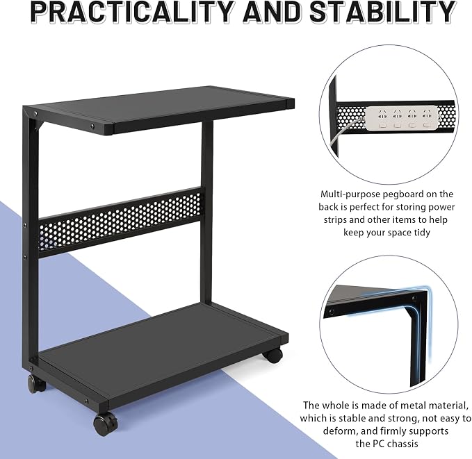 Bfttlity Large PC Stand Computer Tower Stand 2-Tier Metal CPU Holder with Locking Caster Wheels Suitable for Most PC (XL, Black)