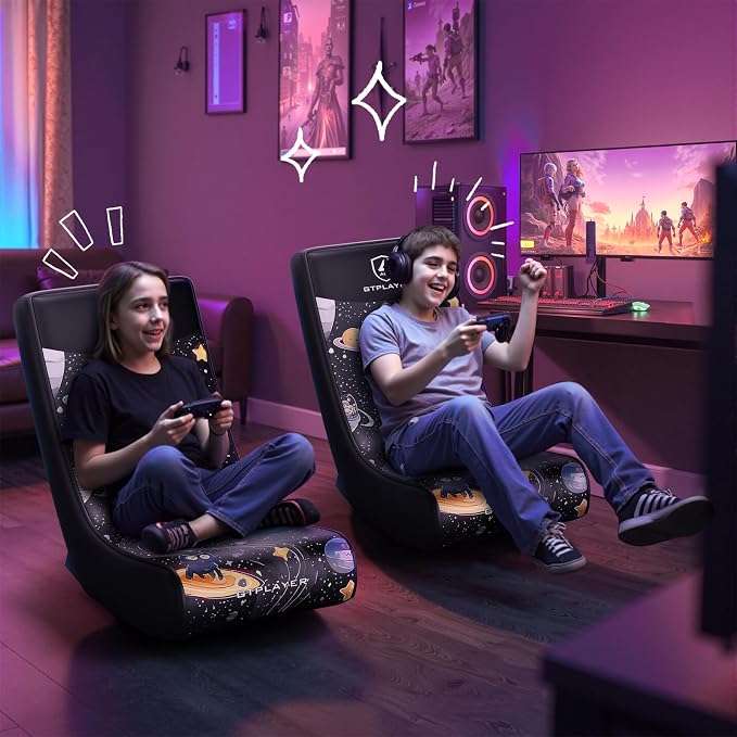 GTPLAYER Gaming Floor Rocking Chair – Rocker Floor Game Chair with Angle Limiter, Compact & Lightweight Game Seat, Black Galaxy Patterned