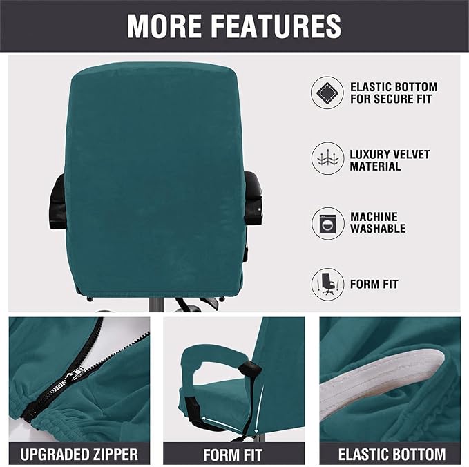 Velvet Plush Office Computer Chair Cover, Dark Blue, XL | Ergonomic, Cat Proof, Stretchable Wide Large Protector, For Mesh Office Desk Chair with Wheels and Armrest