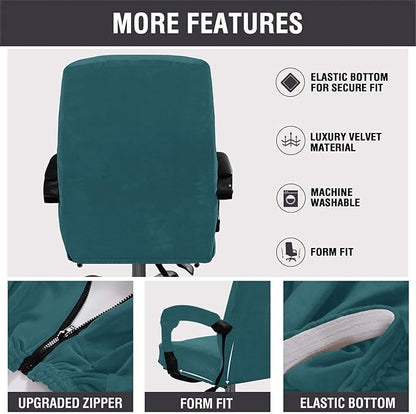 Velvet Plush Office Computer Chair Cover, Dark Blue, XL | Ergonomic, Cat Proof, Stretchable Wide Large Protector, For Mesh Office Desk Chair with Wheels and Armrest