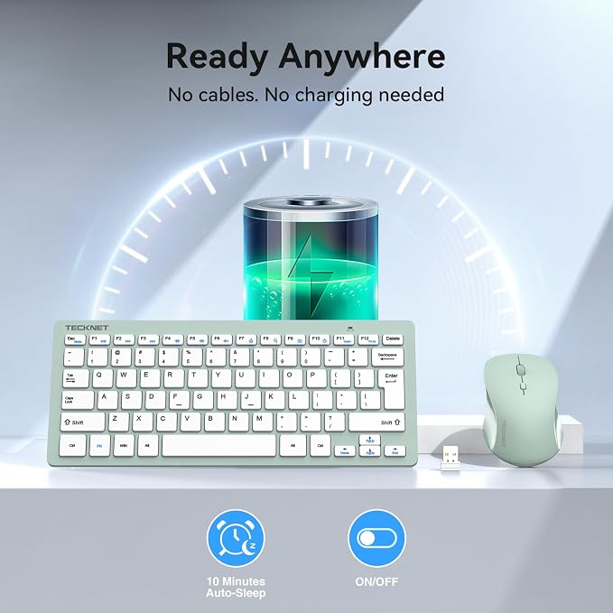 TECKNET Wireless Keyboard and Mouse Combo, Mini Cordless Computer Keyboard and Mouse Set 2.4GHz, Silent Adjustable 1600 DPI, Quiet Click, Lag-Free for Computer, Laptop, PC, Windows, Mac, Chrome OS
