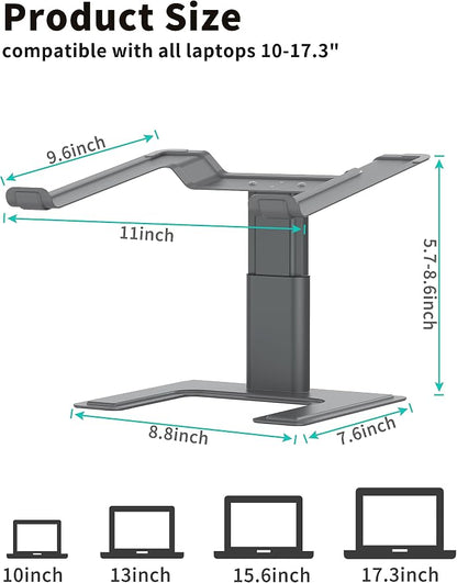 ALASHI Laptop Stand for Desk, Computer Stand Adjustable Height, Ergonomic Notebook Laptop Riser, Aluminum Metal Holder Compatible with 10 to 17.3 Inches Notebook PC Computer, Grey