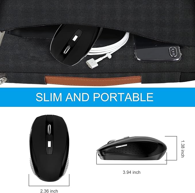 Guiheng 2 Pack Wireless Mouse, 2.4Ghz Wireless Mouse Computer Mouse1200,6 Buttons with Nano Receiver for Laptop,PC,Chromebook,Computer,Notebook,Office (Black)
