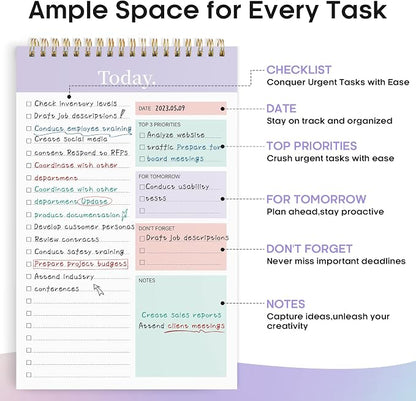 Taja To Do List Notepad - To Do List Notebook for Work with 52 Sheets, 9.8" x 6.5", Undated Daily Planner Perfect for Daily Tasks and Goal Setting, Notepad Suitable for Office, Home & School - Violet Dream