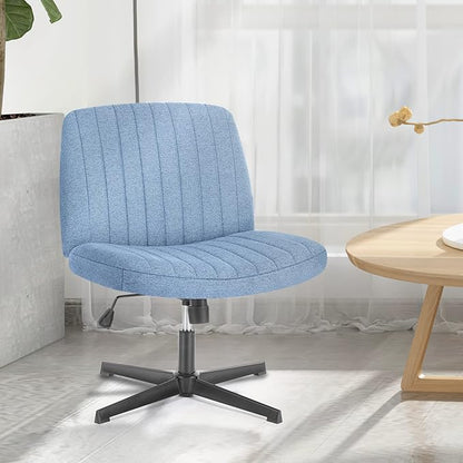 Sweetcrispy Criss Cross Chair Legged, Armless Office Swivel Desk Chairs No Wheels, Vanity Height Adjustable Wide Seat Comfy Cute Computer Task Seating for Home Bedroom,Blue