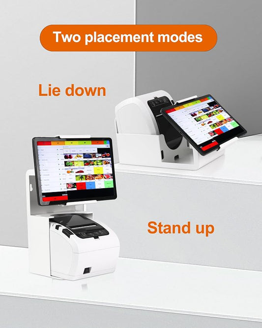 Zywell Tablet Kiosk TS32 White Stand with Thermal Printer Shelf for POS, Retail & Business All Metal no installation Tilting Secure Checkout Stand Suitable For 9.7-13 inch iPad And Tablet(Max.h 295mm)