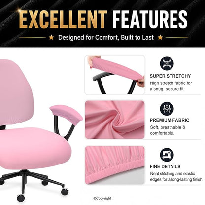 Stretchable Separate Office Chair Seat Covers - Universal Stretch Computer Chair Slipcover Rotating Backrest Coverings & Cushion Protectors & Armrest Covers for Dogs, Cats, Pets, Pink
