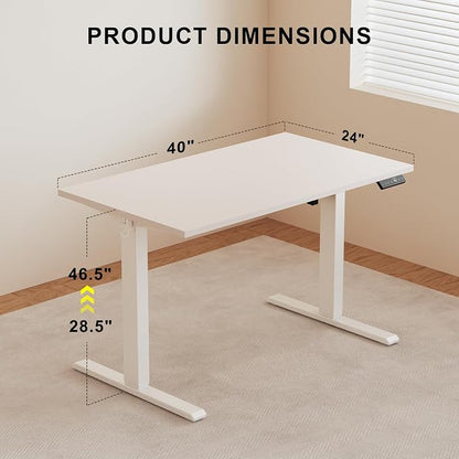 WALKINGDESK 40x24 Inches Whole Piece Electric Standing Desk, Seamless One Piece Height Adjustable Sit to Stand up Desk for Home Office, Ergonomic Computer Workstation, White