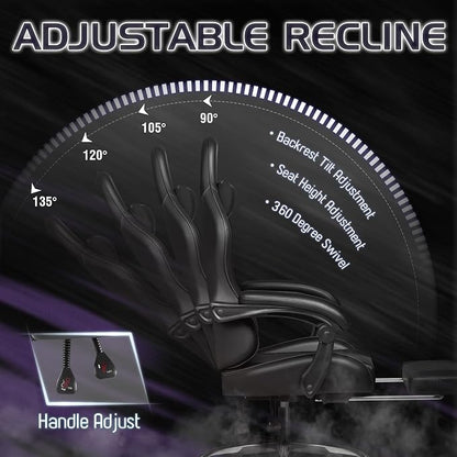 Homall Gaming Chair, Video Game Chair with Footrest and Massage Lumbar Support, Ergonomic Computer Chair Height Adjustable with Swivel Seat and Headrest (Dark Black)