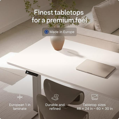 Desktronic HomeOne Standing Desk 54x28 — Ergonomic Sit Stand Home Office Desk, Made in Europe, Electric Dual Motor Height Adjustable, USB & USB-C Charging, Wobble-Free, Touchscreen, 3 Memory Presets