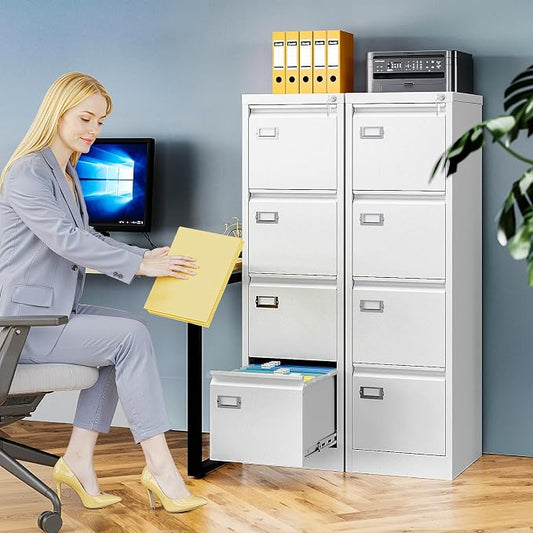 4 Drawer File Cabinet with Lock, Metal Filing Cabinets for Home Office, Vertical Black Locking File Caninet, Steel Narrow Four Drawer File Cabnet for Letter/Legal / A4 / B4- Assembly Required