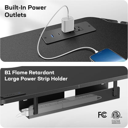 HUANUO Electric L Shaped Standing Desk, 63" x 63" Height Adjustable Corner Standing Desk with Built-in Power Outlets & Power Strip Holder, Sit Stand Up Table with 4 Preset Heights, Black