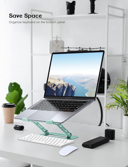 Aoviho Adjustable Laptop Stand for Desk,Portable Laptop Stand Holder and Riser,Foldable Aluminum Notebook Computer Stands for MacBook Air Pro HP Lenovo Dell Samsung, 10-15.6 inch (Fresh Green)