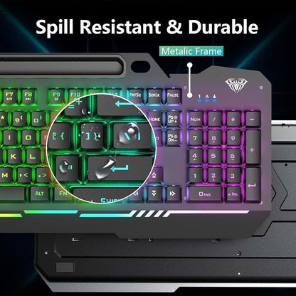 AULA Gaming Keyboard, T102 104 Keys Gaming Keyboard and Mouse Combo with RGB Backlit, All-Metal Panel, Anti-Ghosting, PC Game Keyboard and Mouse, USB Wired Keyboard Mouse for MAC Xbox PC Gamers
