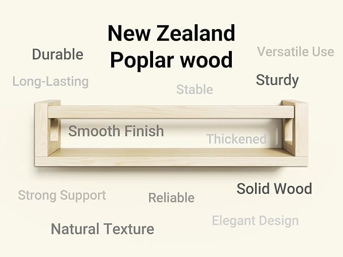 TidyCorner Upgraded Thick Floating Shelves, Solid Wood Bookshelf for Wall, Floating Book Shelves Use as Wall Shelves for Bedroom, Living Room, Kitchen, Books, Spice Rack & Decor – Natural Poplar