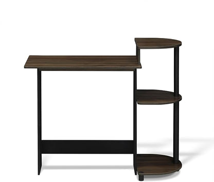 Furinno Compact 29-Inch Rustic Brown Computer Desk, Gaming Desk with Shelves, Office Desk with Book Shelf, for Home Office, Study Room, Dorm, Bedroom, Brown Walnut