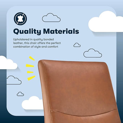 Serta Comfort Modern Executive Office Chair, Ergonomic Mid-Back Computer DeskChair, Semi Plush Cushion Seat, Double-Layer SertaQuality Foam, Padded Armrests, Metal Swivel Base, Bonded Leather, Cognac