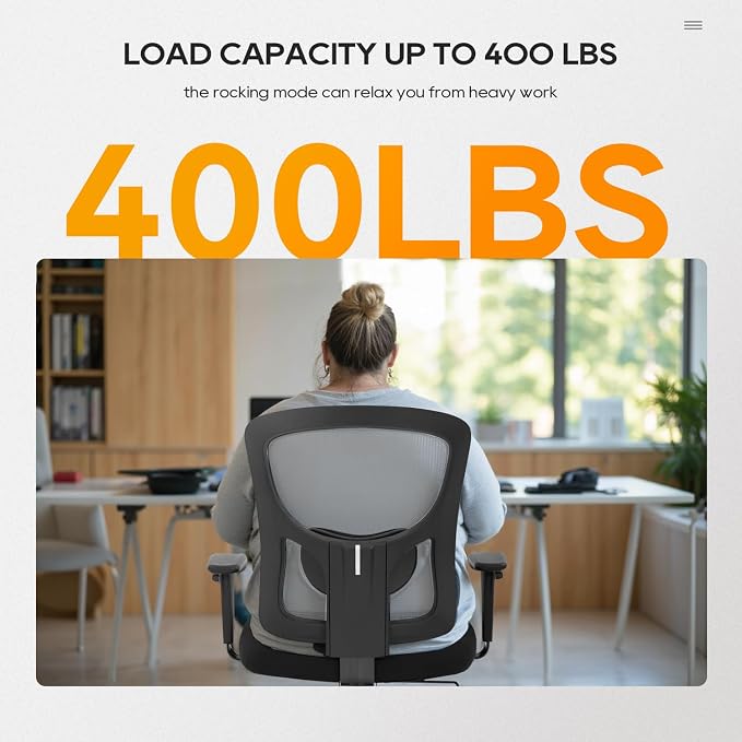 BestOffice Big and Tall Office Chair 400lbs Desk Chair Mesh Computer Chair with Lumbar Support Wide Seat Adjust Arms Rolling Swivel High Back Task Executive Ergonomic Chair for Home Office, White