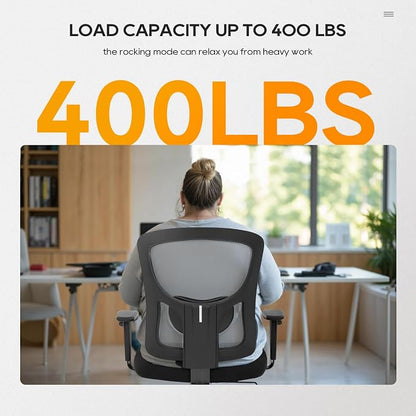BestOffice Big and Tall Office Chair 400lbs Desk Chair Mesh Computer Chair with Lumbar Support Wide Seat Adjust Arms Rolling Swivel High Back Task Executive Ergonomic Chair for Home Office, White
