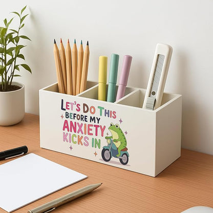 Funny Frog Mental Health Pen Pencil Holder for Desk, Therapy Office Decor, Let's Do This before My Anxiety Kicks in Pencil Holder for Desk Decor, School Counselor Office Must Haves