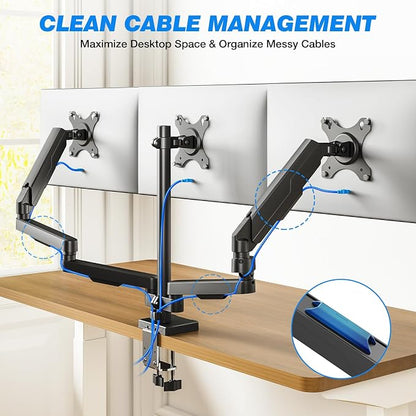 Triple Monitor Desk Mount Stand for 17"-32" Screens, Extra Tall & Long Desk Mount Hold up to 19.8lbs Each, Three Display Arm for Working Gaming with Tilt Swivel Rotation, VESA 75/100mm