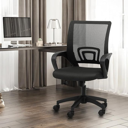 Athena Collection Computer Office Chair, Ergonomic Desk Chair with Rolling Wheels, Mesh Back Support and Height Adjustable, Small and Comfy for Home Office, Study, Black