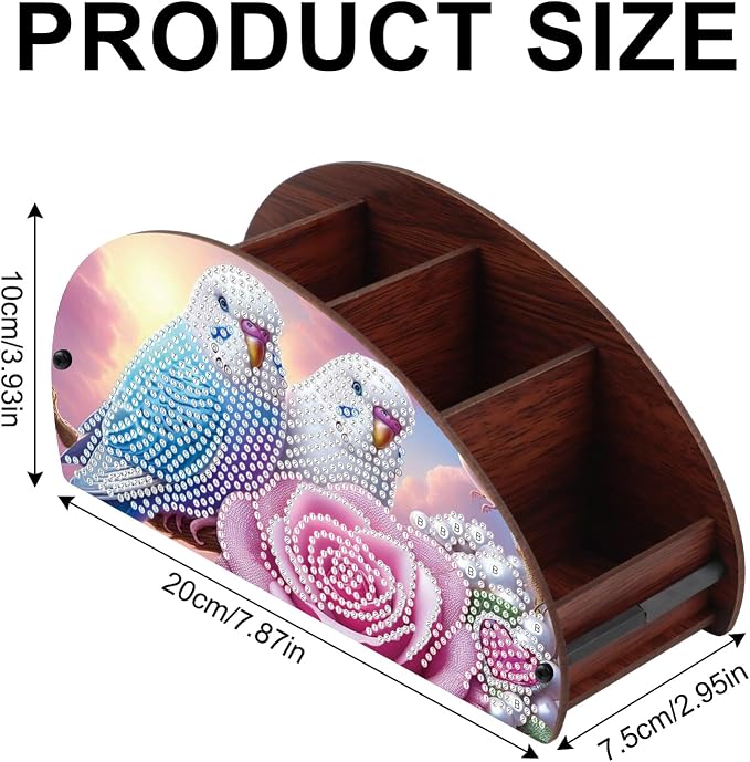 DIY Diamond Painting Tabletop Holder Lovebirds and Rose Design Handmade 5D Diamond Art Storage Box for TV AC Remotes Makeup Brushes Office Desktop Craft Valentine's Day Gift