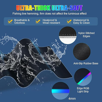 RGB Mouse Pad with Foldable Phone Stand & Wireless Charger, 31.5"x11.8" XL Gaming Mousepad Large Desk Mat, Desk Pad with Dual Charging for Phone & AirPods | 11 Colors & 5 Modes | Waterproof