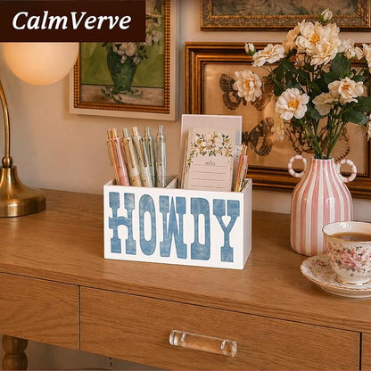 Blue Coastal Western Howdy Pen Pencil Holder for Desk Accessories Coastal Beach Office Decor, Coastal Cowgirl Decor, Western Decor Howdy Decorative for Home Bedroom Office Desk Tabletop