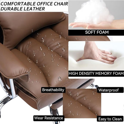 Efomao Executive Office Chair for Heavy People, High Back Chair with Foot Rest, Height Adjustable PU Leather Office Chair,Big and Tall Office Chair, Matte Brown Office Chair