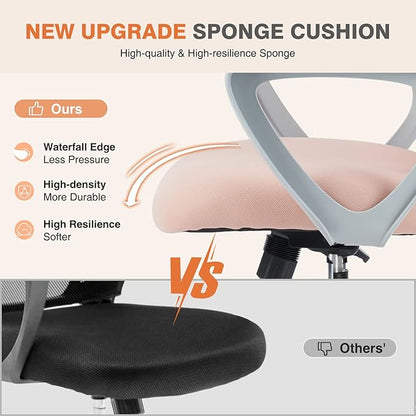 Sweetcrispy Home Office Managerial Executive Chair with Ergonomic Design, Mid-Back Mesh Swivel, Comfortable Lumbar Support, Comfy Arms for Bedroom,Study,Student