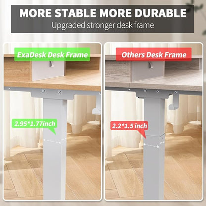 63 * 30 Inches Electric Standing Desk Adjustable Height with 4 Drawers, Double Storage Shelves Stand Up Desk, Home Office Workstation Sit Stand Desk (Nature)