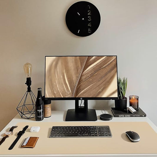 Leather Desk Pad, Mouse Pad, Non-Slip Desk Protector Mat, Leather Desk Blotter, Computer Desk Pad, Waterproof Desk Mat for Office Home Decor - Beige (31.5×15.7 Inches)