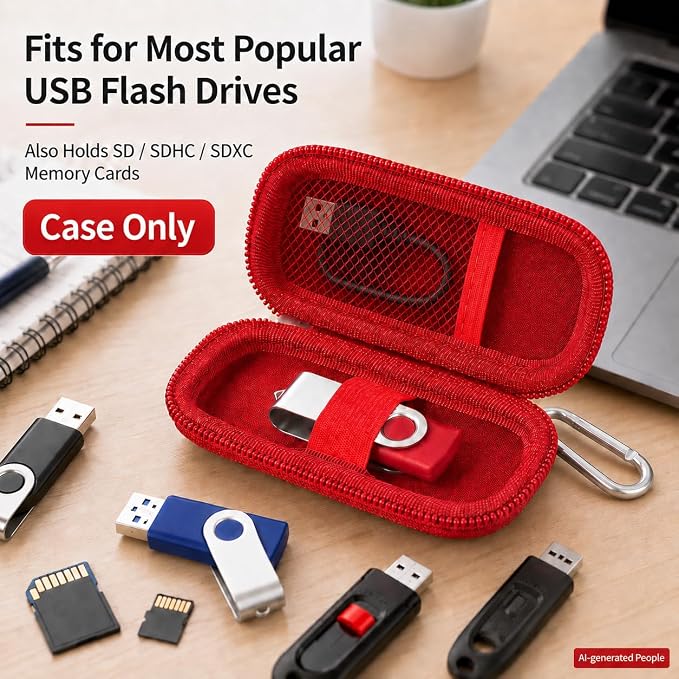 USB Flash Drive Case, SD Card Holder Compatible with Thumb Drive, Memory Cards, SDXC SDHC Storage Bag, Electronic Accessories Organizer for SanDisk for Samsung for Inland (All Red)