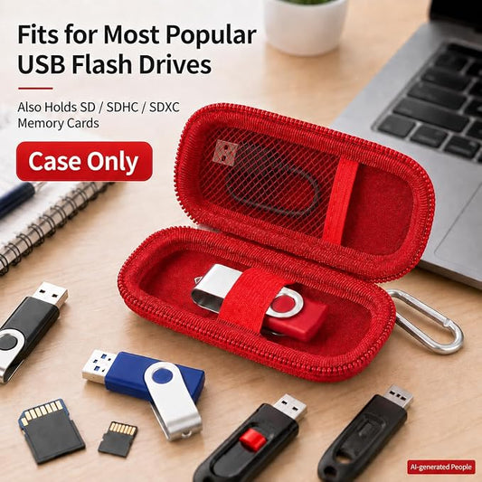 USB Flash Drive Case, SD Card Holder Compatible with Thumb Drive, Memory Cards, SDXC SDHC Storage Bag, Electronic Accessories Organizer for SanDisk for Samsung for Inland (All Red)