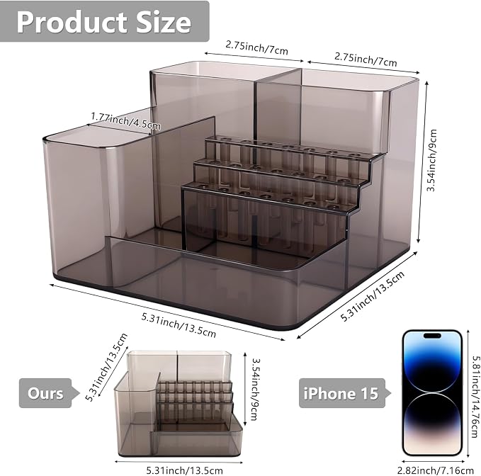 Nail Drill Holder, 21 Holes Nail Drill Machine & Bits Storage Box, Acrylic Nail Drill Bit Holder Professional Nail Tools Organizer, Nail Desk Organizer for Nail Tech (Gray)