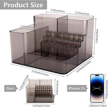 Nail Drill Holder, 21 Holes Nail Drill Machine & Bits Storage Box, Acrylic Nail Drill Bit Holder Professional Nail Tools Organizer, Nail Desk Organizer for Nail Tech (Gray)