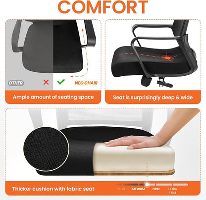 NEO Chair Office Desk Chair Gaming Computer Chair Ergonomic Mesh Mid Back with Rolling Wheels Lumbar Support Comfy Swivel Adjustable for Home (All Black)