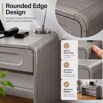 Writing Desk with 2 Drawers, Home Office Computer Desk for Small Spaces | Grey Study Desk for Bedroom, Compact Workstation Table, Vanity Desk for Apartment and Dorm Room