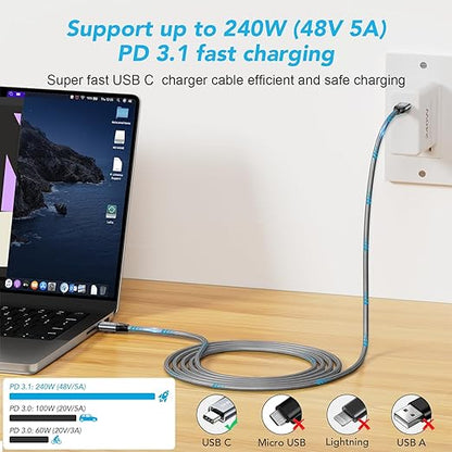 ULT-WIIQ 1FT USB C to USB C 3.2 Gen 2 x 2 Video Cable for Portable Monitor, 4K@144/120/60Hz 8K Display Cable, 20Gbps Data Transfer, PD 3.1 240W Fast Charging, for iPhone 17, MacBook, SSD, CarPlay
