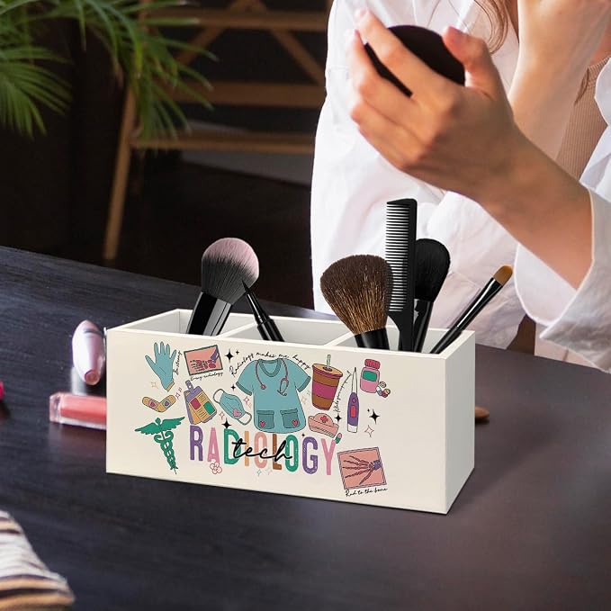 Radiology Tech Gifts Pen Holder for Desk, Medical Student Gifts Wooden Box Sign Desk Decor for Office Home Decoration, Radiology Tech Student Essentials Pencil Organizer