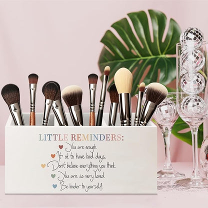 Little Reminders Mental Health Wooden Pen Pencil Holder for Office Desk Accessories, Therapist Gifts, Mental Health Positive Affirmations Makeup Brush Toothbrush Holder Organizer