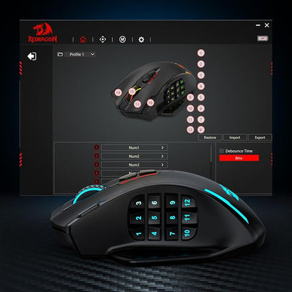 Redragon M913 MAX Wireless Gaming Mouse, 26000 DPI MMO Optical Mouse with 16 Programmable Buttons, BT & 2.4G Wireless, Software Supports DIY Keybinds